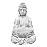 gartendekoparadies.de Massiver Steinfigur Buddha mit Schale Mönch, Höhe 30 cm, Schale: 13 x 7 x 4 cm, Grau, Gewicht 6 kg, Steinguss frostsicher
