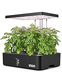 iDOO Hydroponisches Anzuchtsystem, 12Hülsen Smart Garden mit Automatisch Timer, 22W LED Pflanzenlampe und Leiser Lüfter, Höhenverstellbar Indoor Kräutergarten Kit, Schwarz