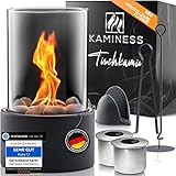 KAMINESS® Tischkamin | Verstellbare Flamme & 3h Brenndauer | Tischfeuer Set | Ethanol Kamin Indoor & Outdoor inkl. 2X Natursteinen (500g) & 2 Brennkammern | Bioethanol Kamin | Balkon Deko Terrasse