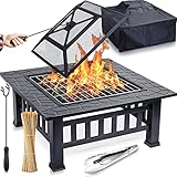 FUNKENFLUG® Feuerschale mit Funkenschutz & Grillrost - für wohlige Wärme & wundervoll gesellige Abende an der Feuerstelle - ideale 3in1 Grill Feuerschalen für den Garten Feuerschale mit Grillrost