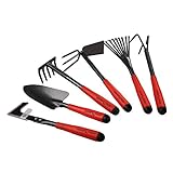 FLORA GUARD Gartengeräte,6 Stück Garten Werkzeug Set Einschließlich Weeder, Gartenkelle, Handrechen, Handhacke, Strauchrechen, Grubber, Garten Handwerkzeuge mit Köpfen aus kohlenstoffhaltigem Stahl